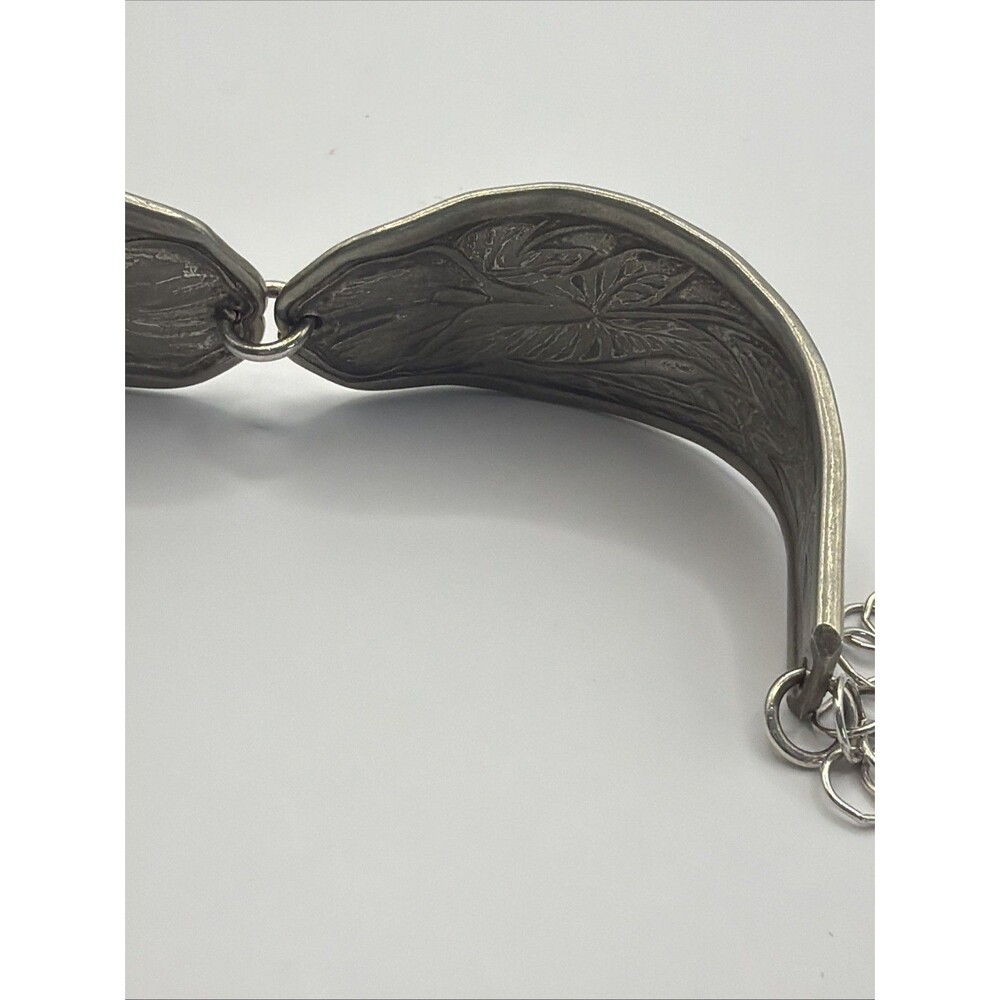 Vintage Silver Flatware Bracelet Floral Art Nouveau Spoon Handle Cuff Calla Lily - Picture 8 of 15